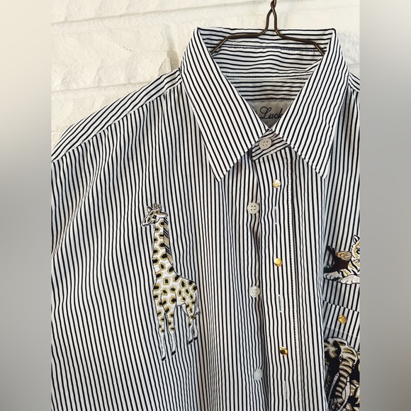 Get Lucky Striped Button Down with Gold Animal Accents - Picture 3 of 6
